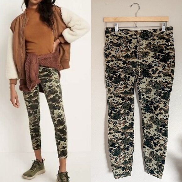 PILCRO / Anthropologie | Corduroy Camo Print Quirky Fall Colored Pants - Picture 1 of 14